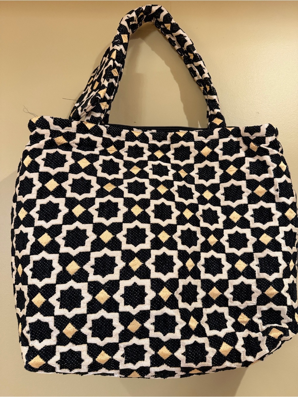 Moroccan Geometric Black, White & Cream Tote Bag -
Women Bags.